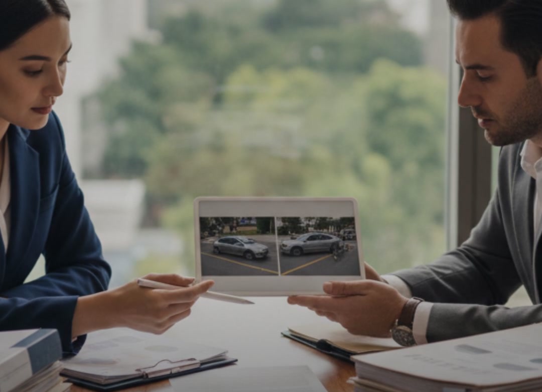 Lawyer reviewing case materials with a client