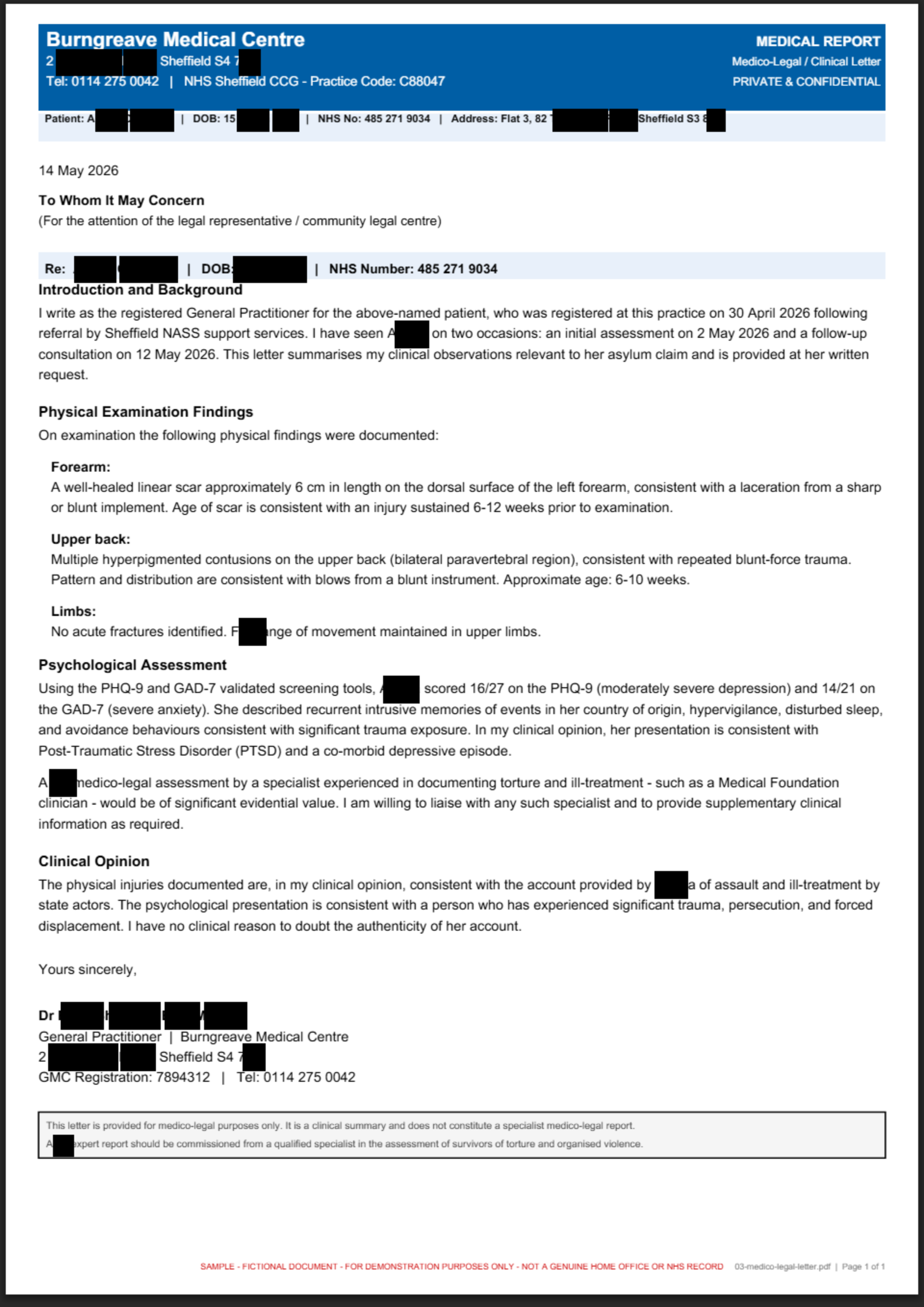 Redacted medico-legal letter